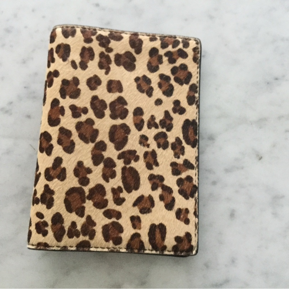 JCrew leather passport case, leopard calf hair, new without tag